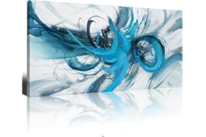 AJAZIKO Abstract Wall Art for Living Room, Bedroom, Office - Modern Blue Paintings - Artwork Wall Decor for Above Bed and Other Spaces