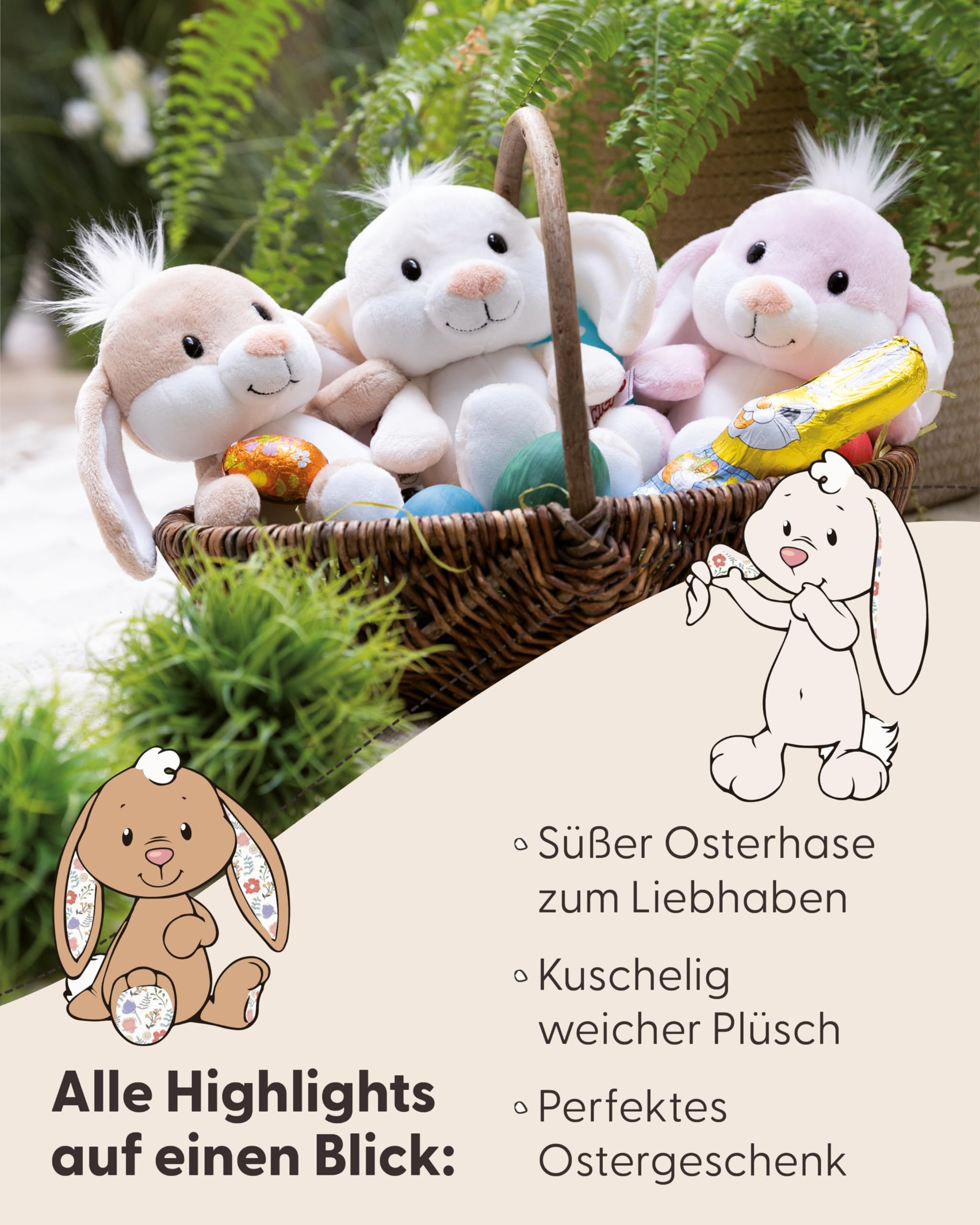 NICI Kuscheltier Hase 20cm - braun - Stofftier aus weichem Plüsch, niedliches Plüschtier zum Kuscheln und Spielen, für Kinder & Erwachsene, tolle Geschenkidee - 62676 5