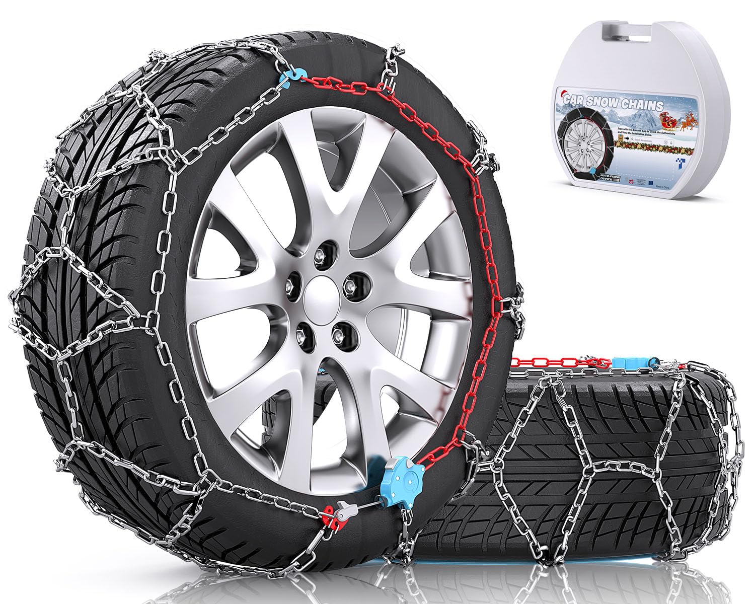 Photo 1 of Snow-Chains Auto Fixing 1 Min Quick Fit Easy Installation Tire-Chains, Christmas Gifts for Safety, Universal Emergency Tire Traction Chain for Passenger Car and SUV - Set of 2 (XM-140)