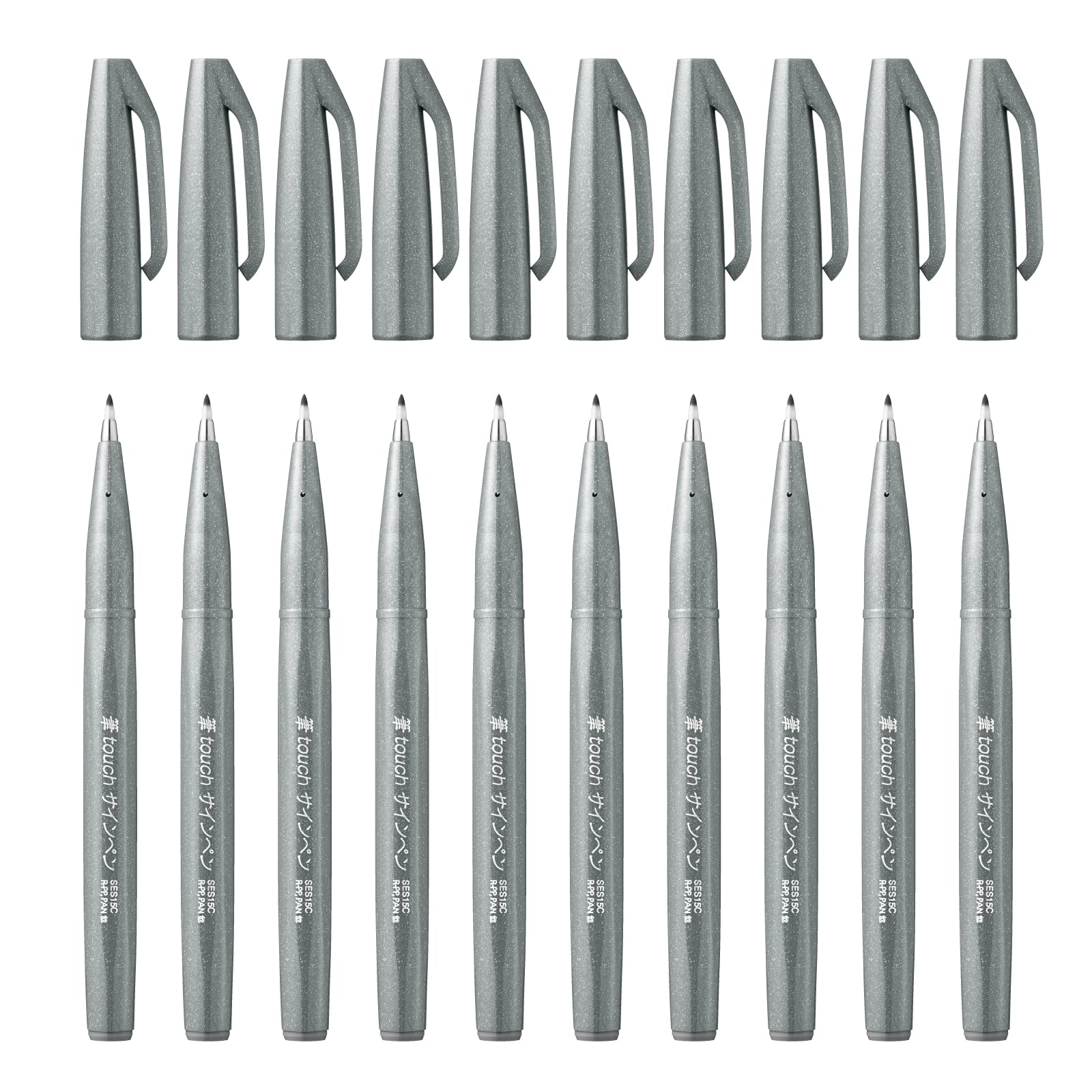 Pentel Brush Sign Pen - Grey (Pack of 10), SES15C-N