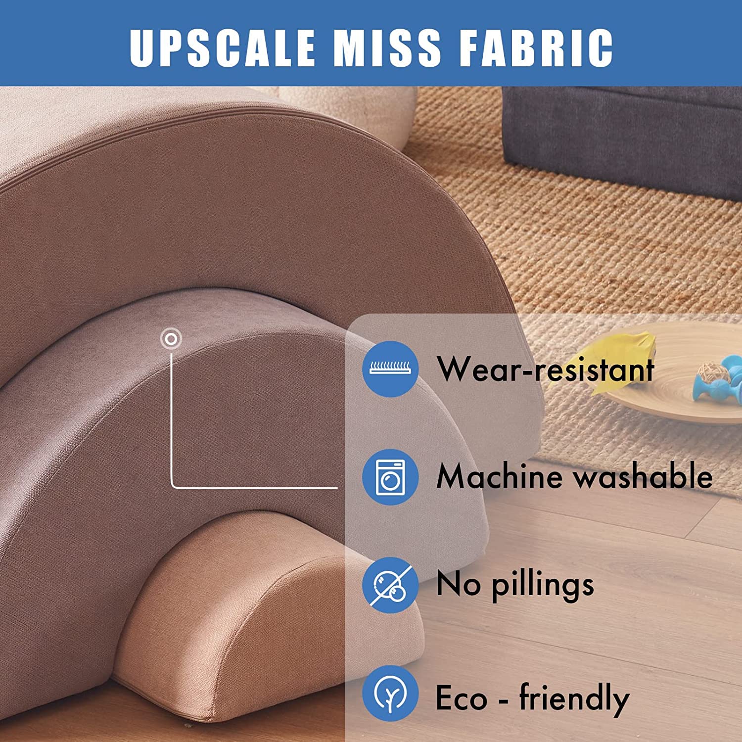 Jela Kids Couch, Soft Play Equipment Playset Rainbow, Foam Blocks for Toddlers 1-10, Climbing Blocks, Crawling Tunnel, Beige