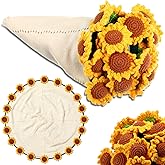 WovWeave Crochet Flowers Blanket Handmade Floral Bouquet Throw Blanket Soft Lightweight Cozy Knitted Gifts for Women Birthday Anniversary Christmas Wedding Party Presents, 33.5 x 33.5 inch(Sunflower)