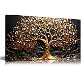 Tree Canvas Wall Art for Living Room - Gold and Black Pictures Wall Art for Bedroom - Modern Wall Decor for Office Size 20