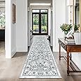LOKHOM Washable Runner Rug, 2x8 Non-Slip Vintage Hallway Runner Rug with Rubber Backing, Boho Floral Soft Faux Wool Kitchen Runner Rug Carpet Runner for Kitchen Laundry Entryway Bedroom (Grey)