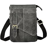 Le'aokuu Mens Genuine Leather Waist Pack Messenger Shoulder Bag Cross Body