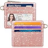 Simikol Slim Minimalist Front Pocket RFID Blocking Credit Card Holder Small Wallet Cute Card Cases for Women,Glitter Rose Gold
