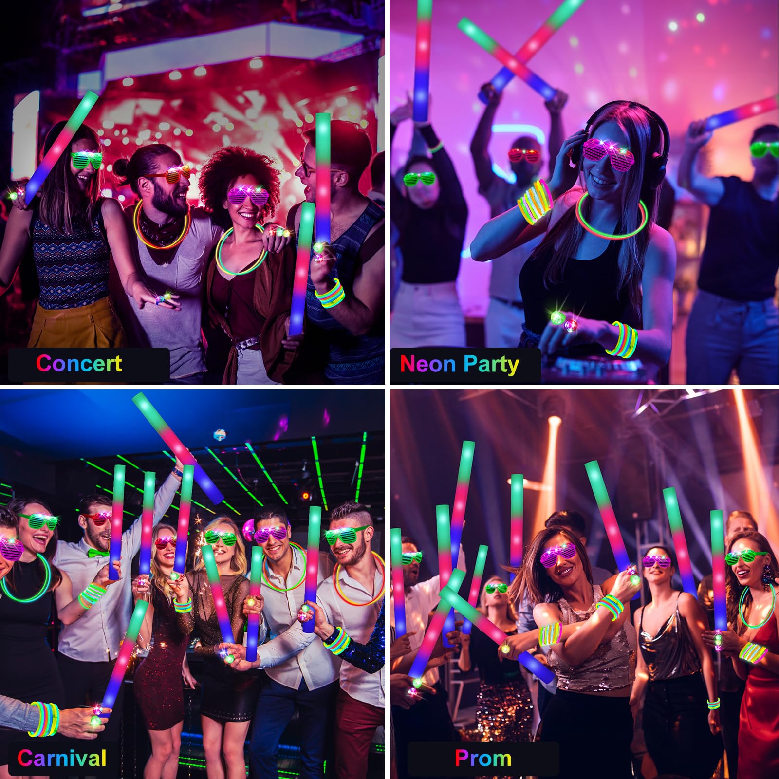 150 PCS Glow in the Dark Party Supplies, 16 Foam Sticks, 16 LED Glasses, 100 Glow Sticks and 18 Finger Lights for Neon Party, Wedding, Birthday, Concert, New Year, Carnivals, Raves