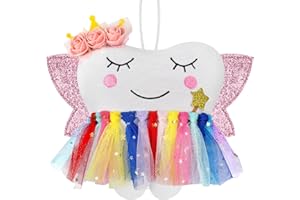free-space Tooth Fairy Pillow with Pocket for Girls Shiny Wings Tooth Fairy Bag Keepsake Gift for Girl (Colorful)