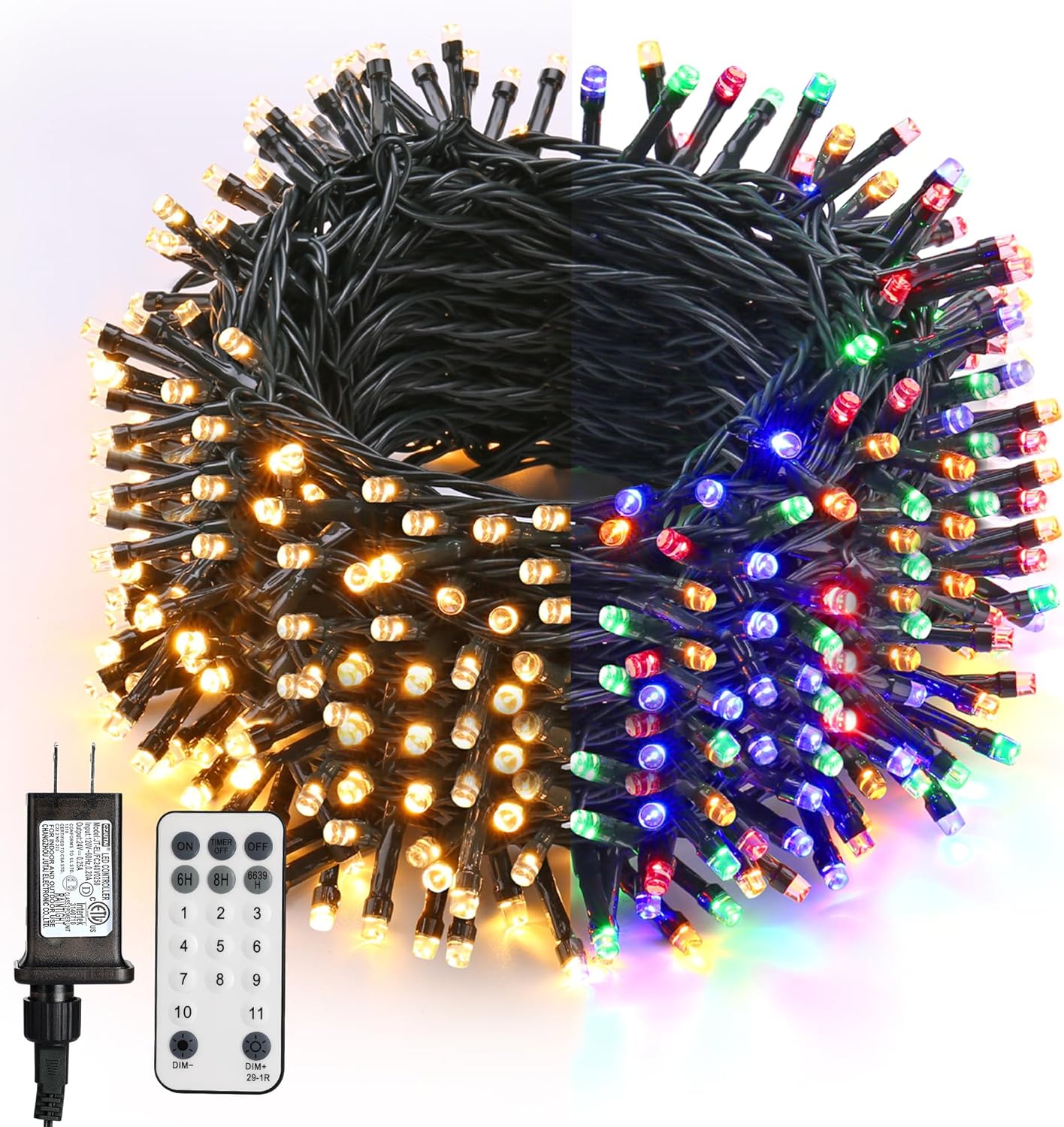 String Lights - BrizLabs Christmas Lights, 180ft 500 LED Color Changing Christmas Lights with Remote Timer, 11 Modes Warm White & Multicolor LED String Lights, Dimmable Decorative Xmas Lights for Indoor Outdoor Tree