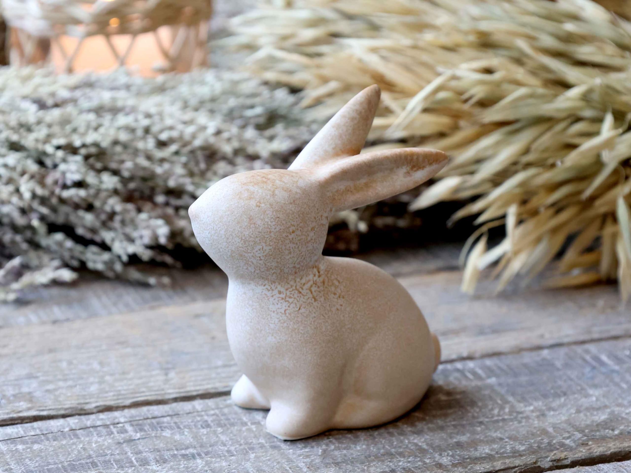 Charming Porcelain Rabbit Ornament in Latte Colour, Ideal for Home Decor, Size H9.5/L8/W4.5 cm for Animal Lovers