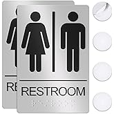 Washroom Sign, Bathroom Signs For Business - Ideal Restroom Sign For Men and Women - 2 Pack - 9" by 6" - ADA Compliant with B