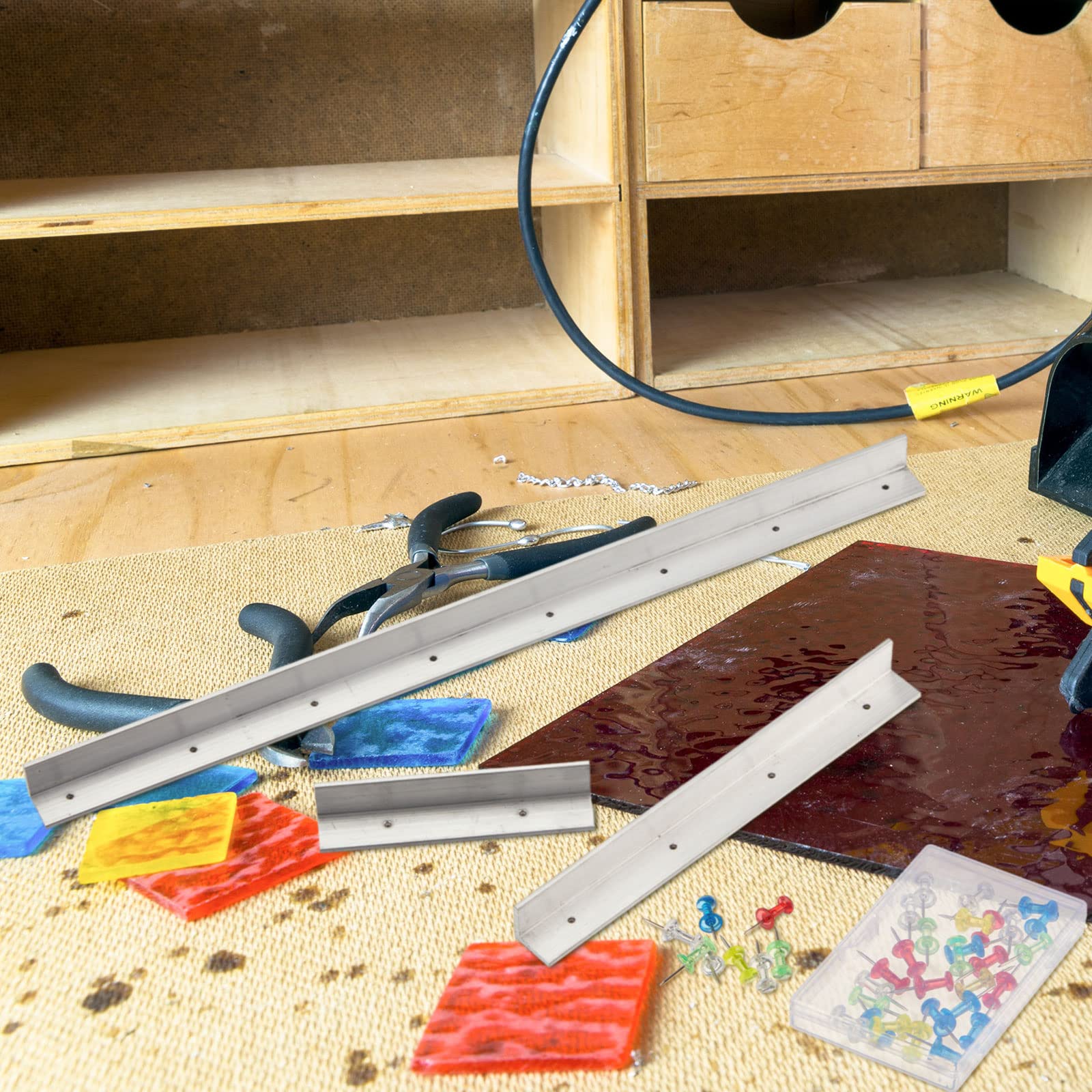 12 Pcs Stained Glass Supplies Layout Block System 12 Inch 6 Inch 3 Inch for Stained Glass Panels with 60 Mix Color Push Pins Tools, 3 Sizes