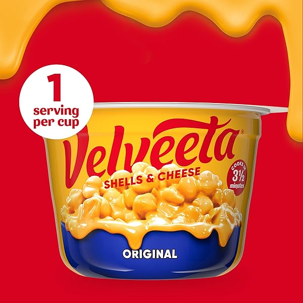 VELVEETA SHELLS & CHEESE ORIGINAL MICROWAVEABLE SHELL PASTA & CHEESE SAUCE, 8 CT BOX, 2.39 OZ CUPS