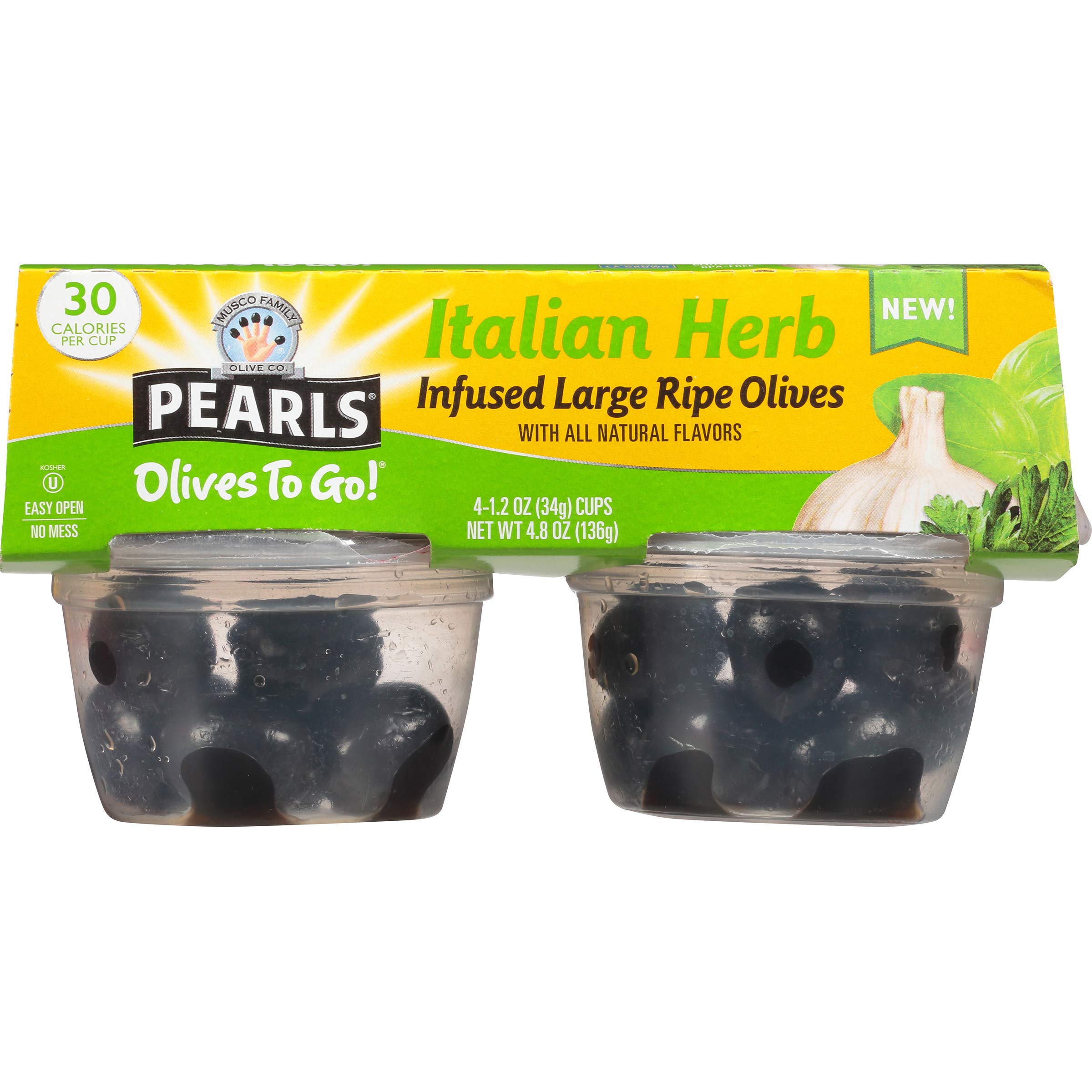 Pearls Olives to Go! 1.2 oz. Infused Olives Italian Herb Flavor, 24