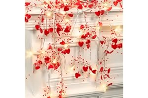 MOSOAN Valentines Day Decor 10FT 30 LED Valentines Day Garland with Lights Red Heart Lights String Battery Operated, Valentines Day Lights for Mantle Tree, Romantic Valentines Day Decoration for Home Bedroom
