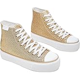 ALTOCIS Glitter Platform Fashion Sneakers,Sparkly Bling Mid Calf Sneaker for Women,Cute Comfortable Platform High Top Sneakers