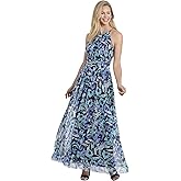 London Times Womens London Times Mesh Halter Maxi Dress with Ruched Waistband Flowy Bohemian Beach Dresses