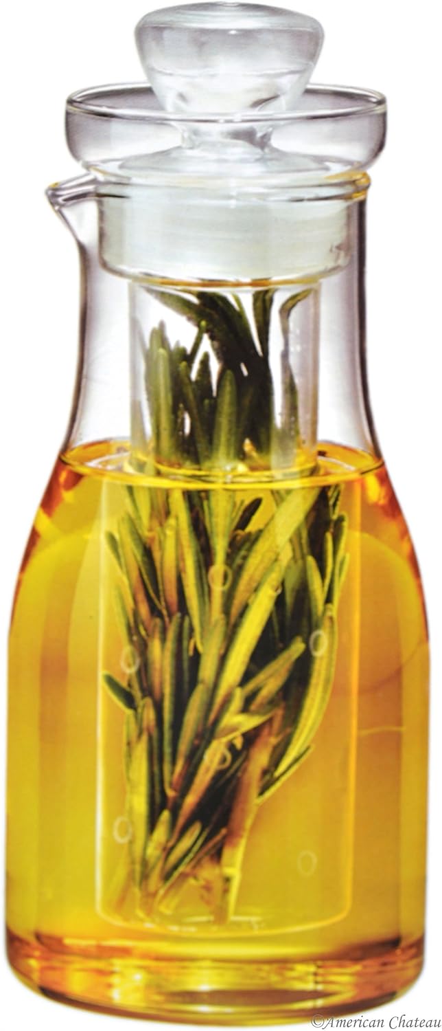 All Glass 10oz Olive Oil Herb/Chili Infuser Bottle Drizzler Cruet