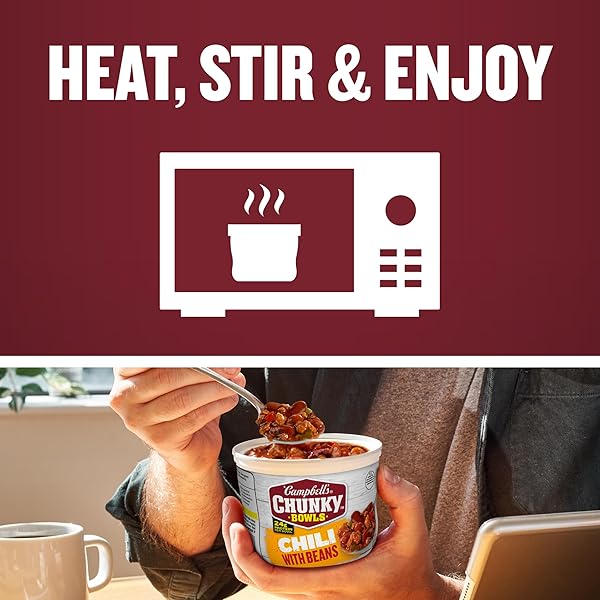 CAMPBELL’S CHUNKY CHILI WITH BEANS, 15.25 OZ. MICROWAVABLE BOWL