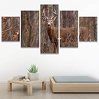 SIGNWIN 5 Panel Canvas Wall Art Modern Art Animals Dramatic Elephants Giraffe Multicolor Photography Southwest for Home Decorations Ready to Hang - 60