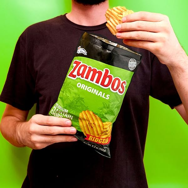 ZAMBOS ORIGINAL PREMIUM PLANTAIN CHIPS, 5.3 OZ – CRUNCHY, RIDGED SNACK, GLUTEN FREE, 1 BAG