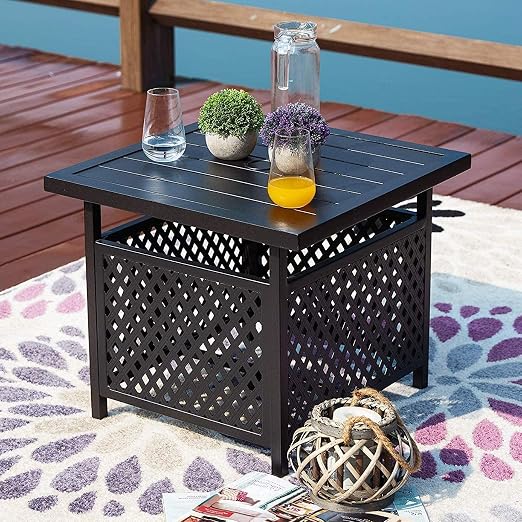 Amazon Com Patiofestival Outdoor Square Side Table Black Metal Frame Tables Patio Dining Bistro Table With Umbrella Hole Deck Garden Pool Furniture 22 X 22 Kitchen Dining
