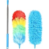 iHUFeather Rainbow Extendable Static Duster Reusable Microfiber Duster with 100" Telescoping Pole, Beandable and Washable Dusters Head for Cleaning Ceiling, Fan, Furniture