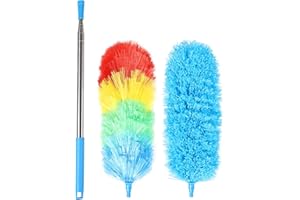 iHUFeather Rainbow Extendable Static Duster Reusable Microfiber Duster with 100" Telescoping Pole, Beandable and Washable Dusters Head for Cleaning Ceiling, Fan, Furniture