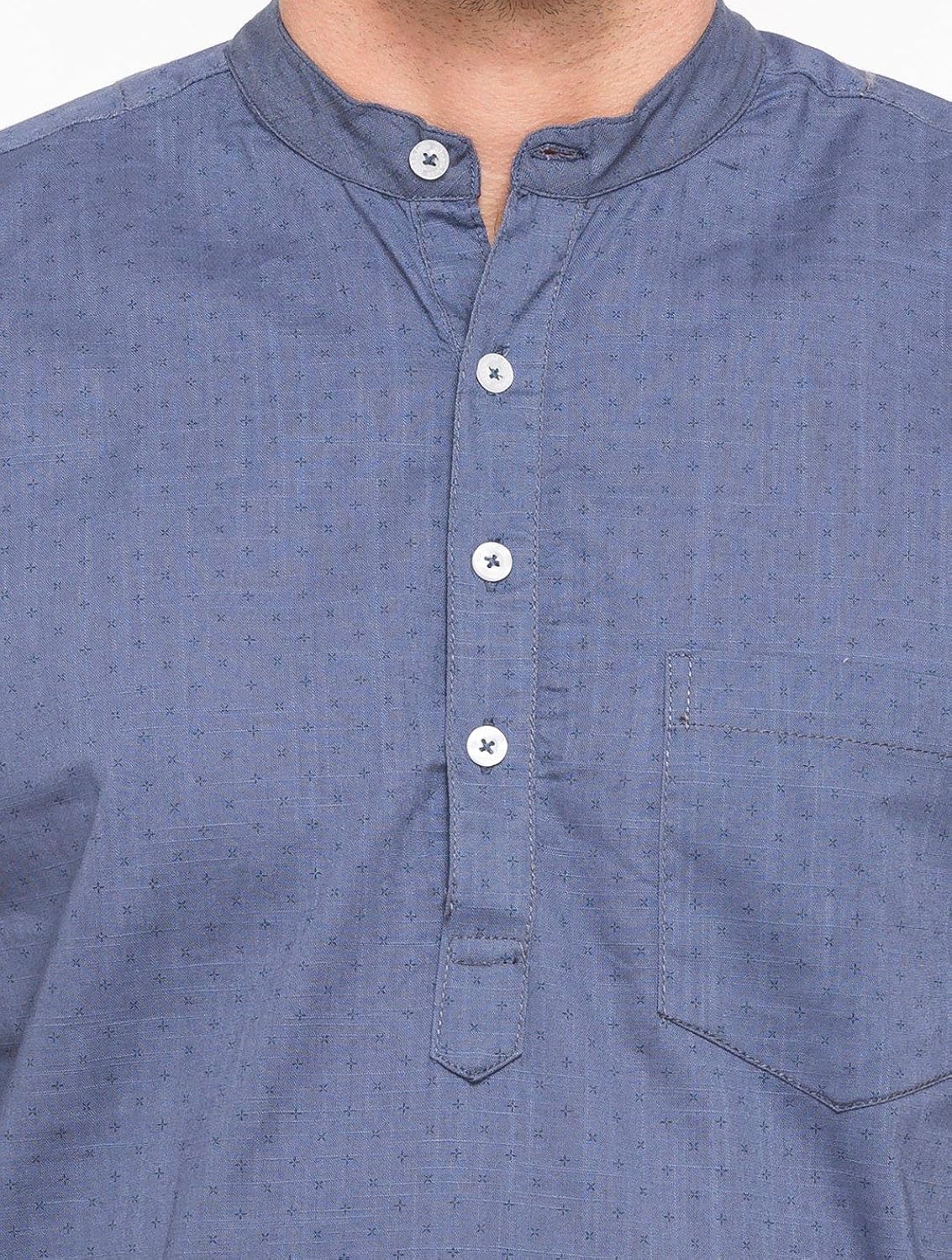 nick&jess mens ethnic wear : blue printed linen short kurta shirt