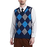 Kallspin Men's Argyle Vest Sweater Wool Blend V-Neck Sleeveless Pullover Sweater