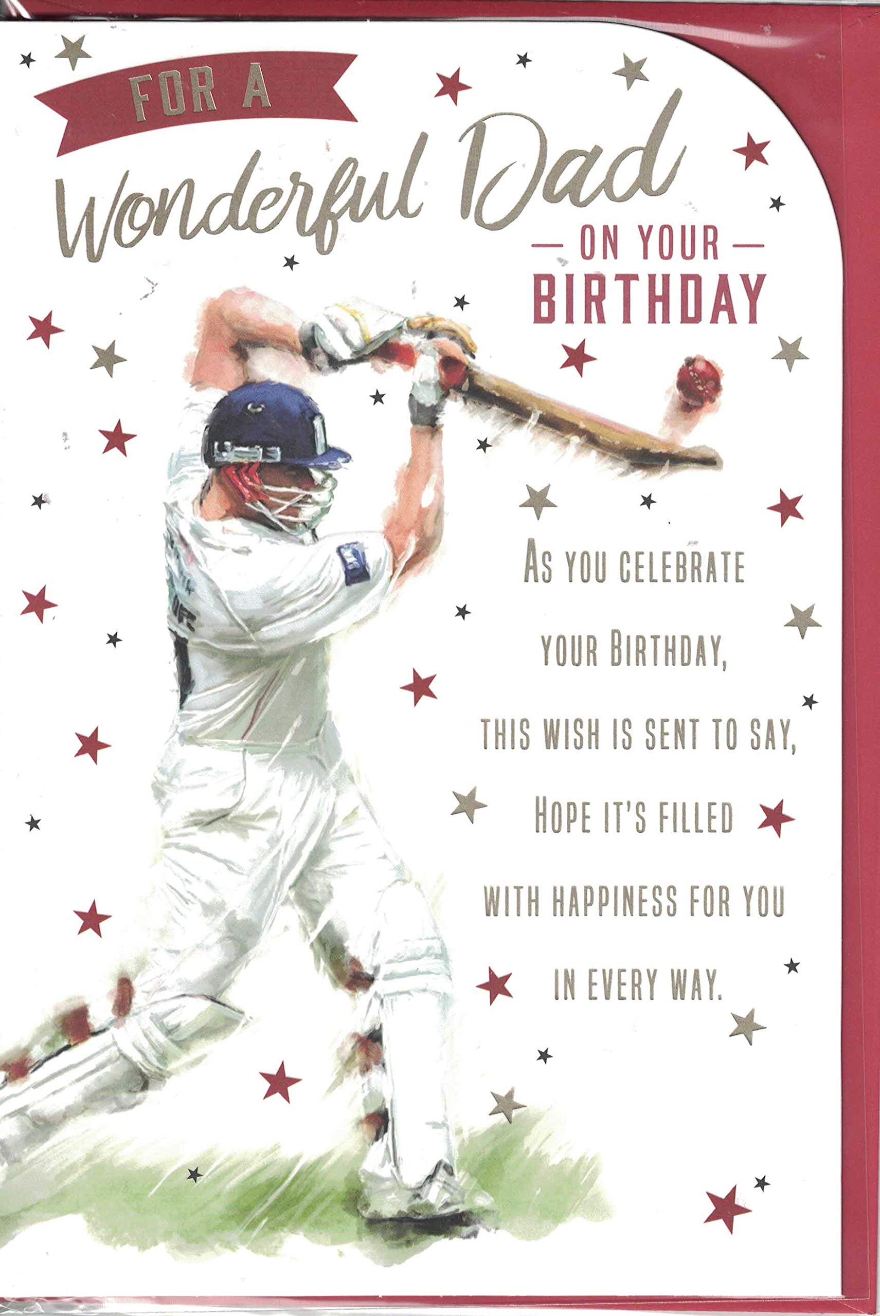 Prelude Dad Birthday Card ~For A Wonderful Dad On Your Birthday ~ Sports Themed Cricket Card Medium Size 23cm x 16cm