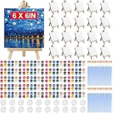 20 Pack 6 x 6 inch Mini Canvas and Easel Set, Mini Canvases for Painting with Wood Easels, Acrylic Paint Set, Brushes and Palettes, Small Canvas Painting Kits for Adults Students Beginners