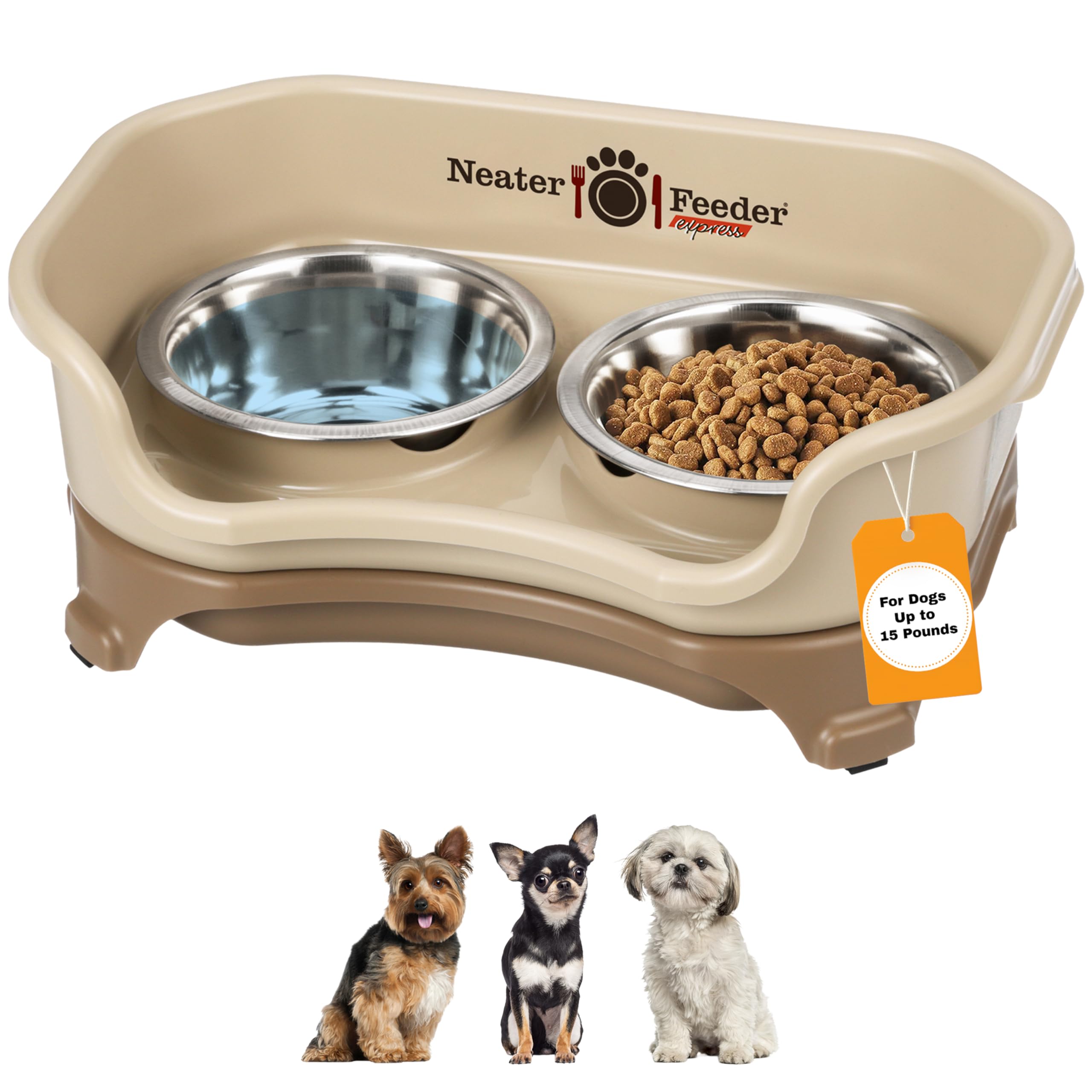 Neater Feeder Express Elevated Dog Bowls – Dog Bowls with Stand - Stainless Steel Food and Water Bowls – Raised Dog Bowl Set for Small Dogs, Cappuccino — image 1