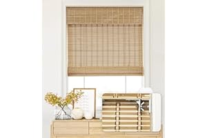 LazBlinds No Tools No Drill Cordless Bamboo Roman Shades, Light Filtering Window Treatment, Roll Up Bamboo Blinds for Windows 32'' W x 64'' H, Natural 306