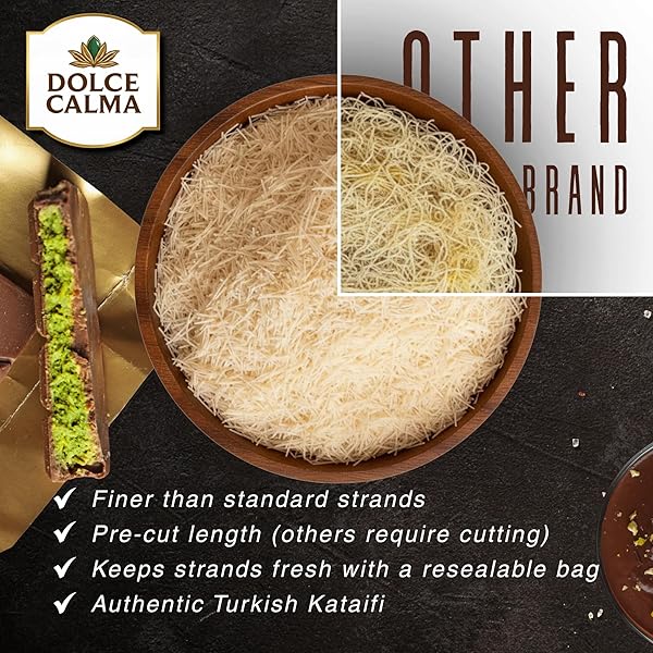 DOLCE CALMA KATAIFI 14.01 OZ (400G) RESEALABLE BAG, FINE KADAYIF STRANDS FOR DUBAI CHOCOLATE & KUNAFA DESSERTS, DRIED SHREDDED PHYLLO DOUGH, CRISPY TEXTURE, BAKING & MIDDLE EASTERN SWEETS