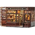 Fsolis Book Nook Kit - DIY Miniature House Kit for Adults Tiny House Mini Craft Kit Bookshelf Library Decor DIY Project for Women Teenagers Puzzle Hobbyists and Collectors (Corner Coffee Shop)