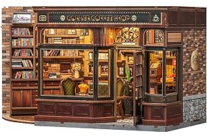 Fsolis Book Nook Kit - DIY Bookshelf Miniature Kit for Adults 3D Puzzle Booknook Bookstore Bookshelf Diorama Cafe Shop Tiny House with Cat, Craft Gifts for Women Book Lovers (Corner Coffee Shop)