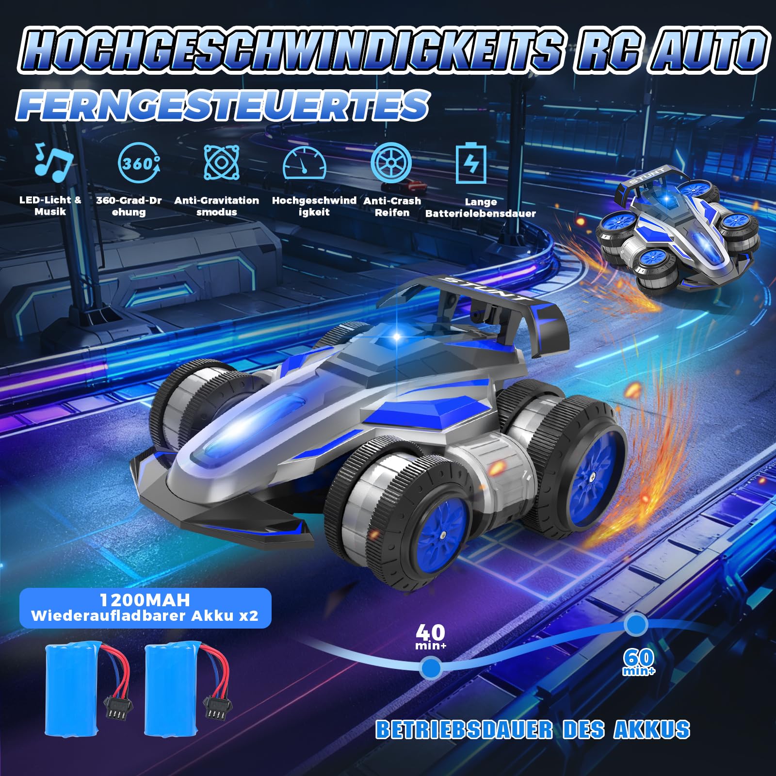 Ferngesteuertes Auto ab 6 7 8 9 10 11 12 Jahre Jungen Spielzeuge RC Auto Kinderspielzeug Outdoor Spielzeugauto 25KM/H mit LED-Licht und Musik Weihnachten Geburtstags Geschenke für Jungen Spielsachen 2