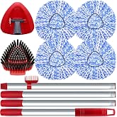 Spin Mop Replacement for OCedar RinseClean System,4 Heads+Brush+Handle+Base | Dual-Texture Scrub Brush,Corner-Cleaning,Microfiber Refill, Machine Washable,Easy to Replace,30-58"Adjustable,Wet&amp;Dry Mopping