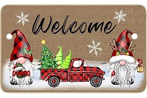 TREWAVE Christmas Decorative Doormat Xmas Welcome Gnome Tomte Car Truck Mat Non Slip Rubber Backing Doormat Outdoor Indoor Entrance Doormat Floor Mat, 29 x 17 Inch