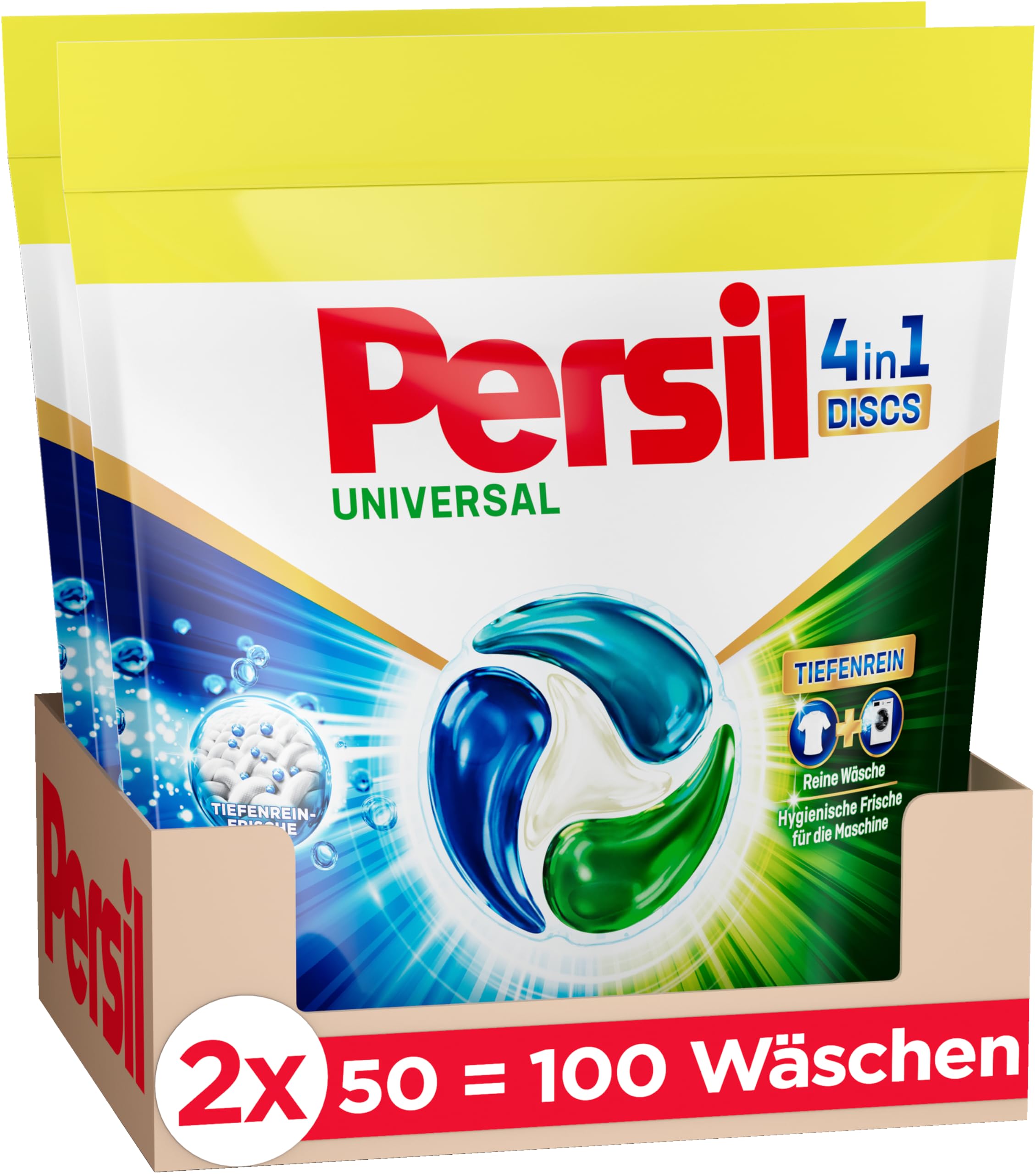 Persil Tiefenrein 4in1 DISCS (100 Waschladungen), Universal Waschmittel mit Tiefenrein-Frische, Vollwaschmittel für reine Wäsche und hygienische Frische für die Maschine