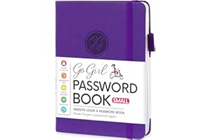 GoGirl Password Book with Alphabetical tabs – Internet Address & Password Keeper Logbook for Password Organization, Journal Notebook for Saving Website Logins. Pocket Size 4.0″ x 5.5″, Purple