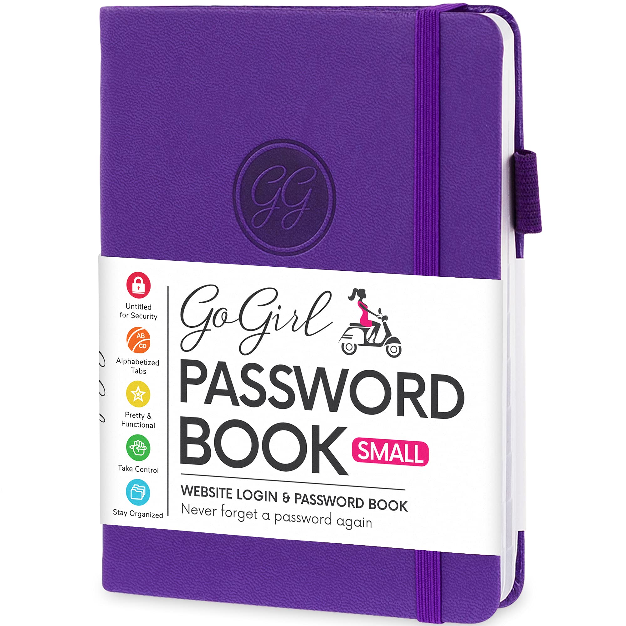 GoGirl Password Book with Alphabetical tabs – Internet Address & Password Keeper Logbook for Password Organization, Journal Notebook for Saving Website Logins. Small Size 11 x 14.5cm - Purple