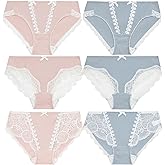 ANLIQI Women Underwear Cotton Lace Panties Ladies Briefs Underpant,Comfortable Elegant Cotton Panty with Bow Undies
