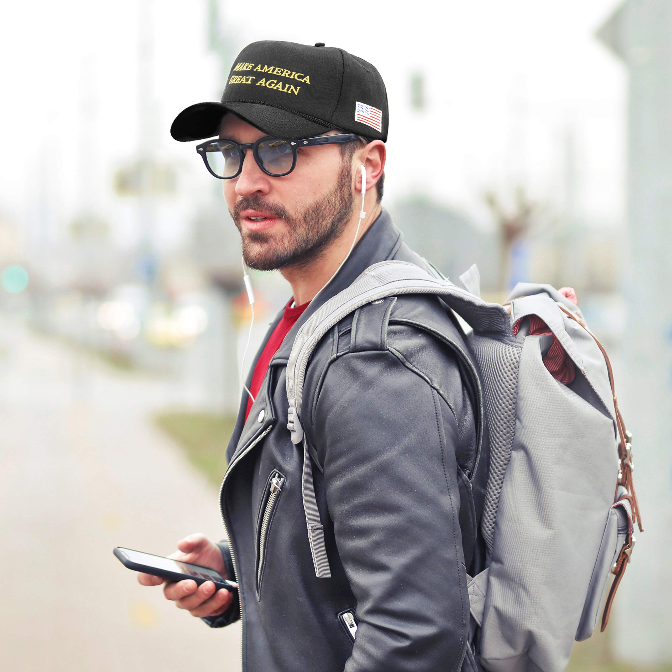 Milisente Make America Great Again Hat USA Flag Cotton Ajustable Baseball Cap (Black)