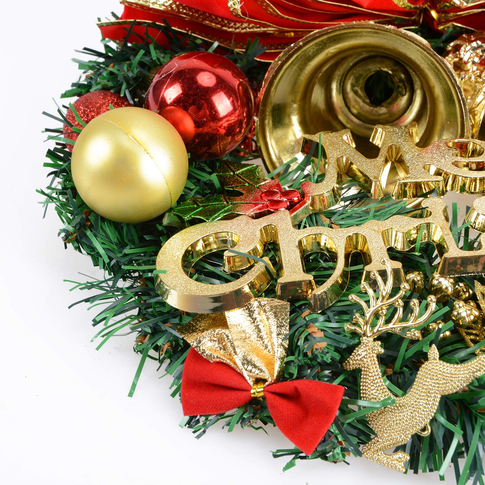 Voilamart Christmas Wreath 30CM/12Inch Artificial Garland with Bells Baubles and Red Bowknot Xmas Decorations for Fireplaces Stairs Wall Door