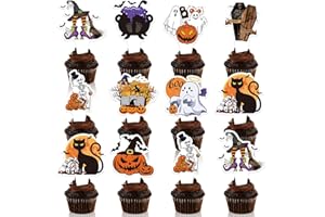 KINGZONE 36 Pcs Halloween Happy Birthday Cupcake Toppers - Halloween Birthday Party Decorations Cake Decorations, Spooky Theme Party Supplies Decor for Kids, Boys, Girls.