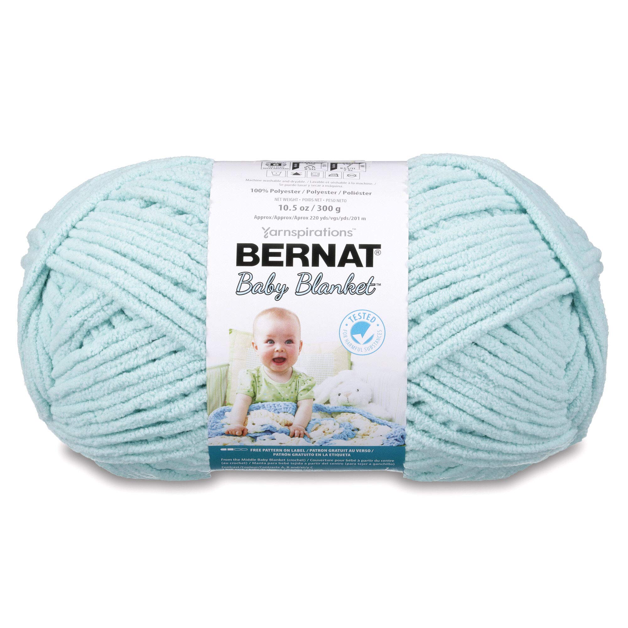 Bernat Baby Blanket BB Seafoam Yarn - 1 Pack of 10.5oz/300g - Polyester - #6 Super Bulky - 220 Yards - Knitting/Crochet