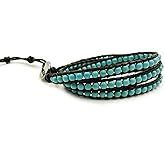 BLUEYES COLLECTION 3 Wrap Genuine Leather Bracelet Gemstone Bead
