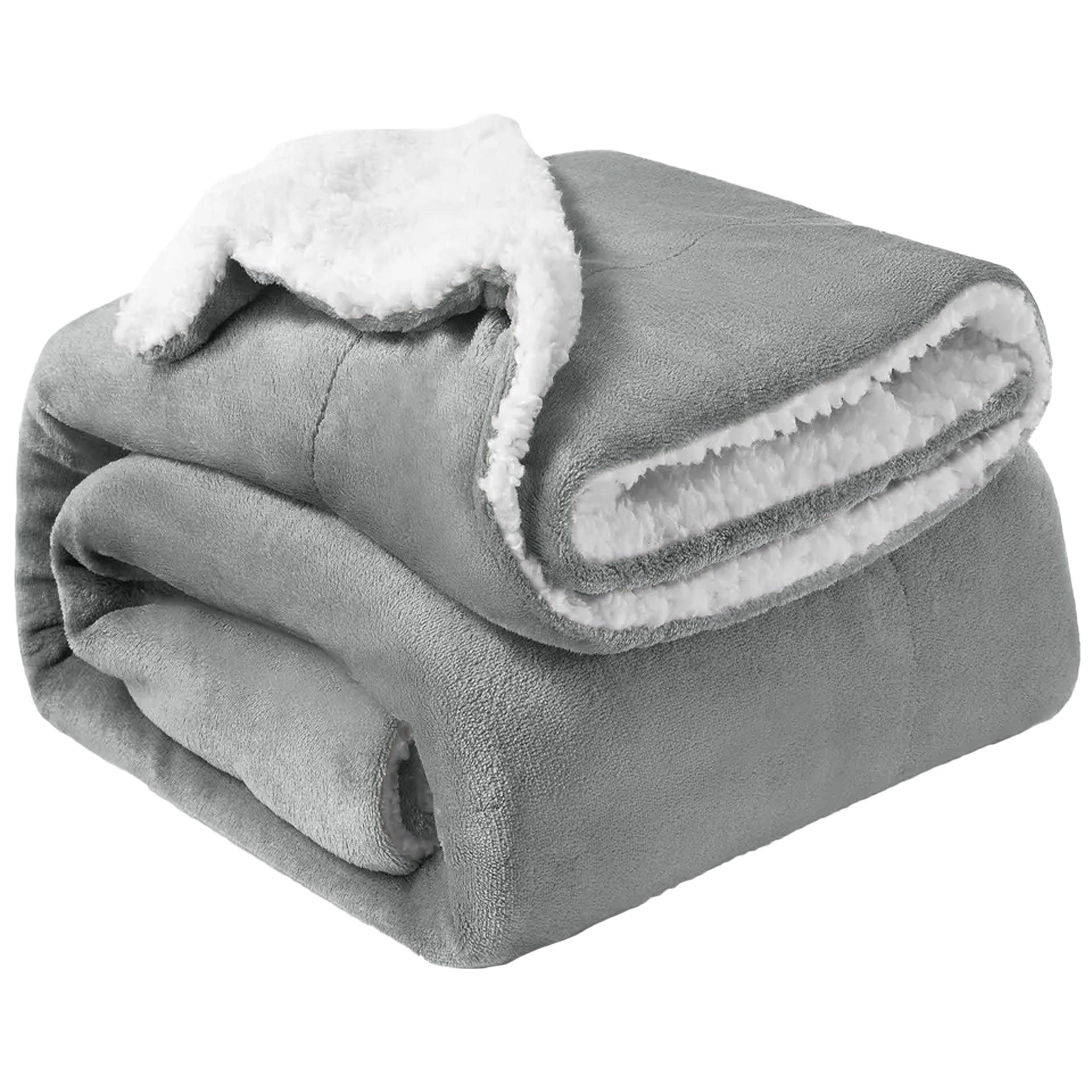 Oxford Homeware Sherpa Fleece Blanket Reversible Throw Blankets Soft Fluffy Thick Blankets Microfiber Plush Blanket for Bed, Couch (Silver, Double (150 x 200 Cm))